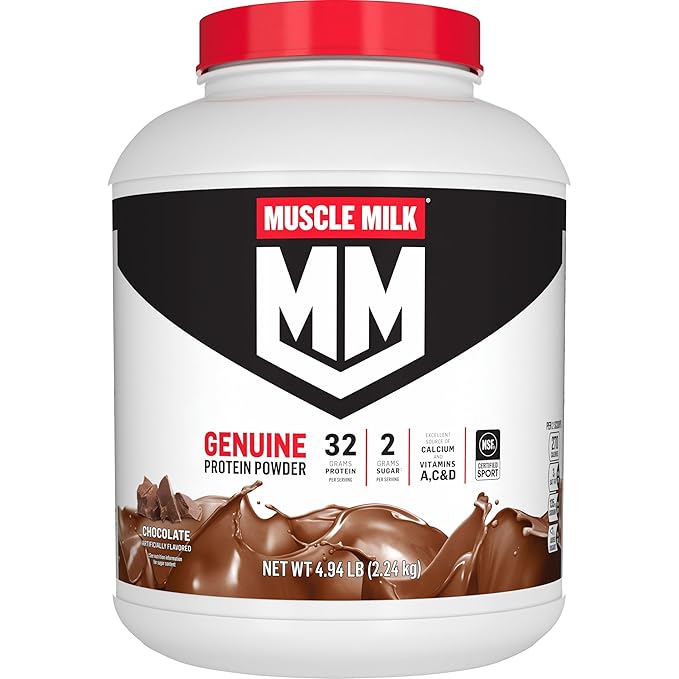 Muscle Milk Genuine Protein Powder, Chocolate, 4.94 Pound, 32 Servings, 32g Protein, 2g Sugar