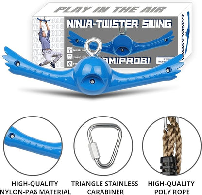 Ninja-Twister Swing Spins Set: Slackline Attachments - 360° Handle Twist-Spin Flips Toy Activate
