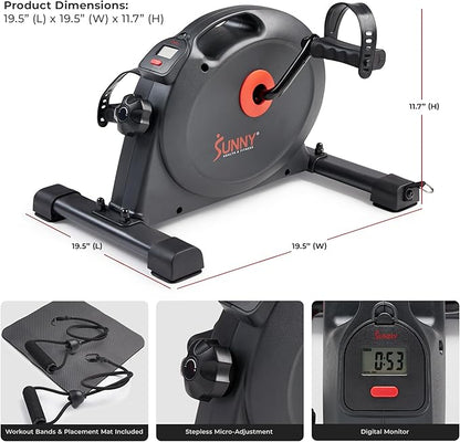 Sunny Health & Fitness Smart Under-Desk Bike Exerciser, Low-Impact Cardio Cycling Equipment for