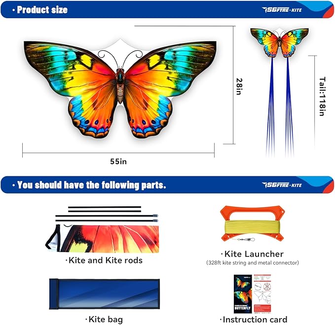 Butterfly Kites for Kids and Adults,Extremely Easy to Fly for Beginners,Single Line String with