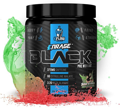 eFlow Nutrition Enrage Black High Stimulant Pre Workout Supplement - Preworkout Powder to Boost