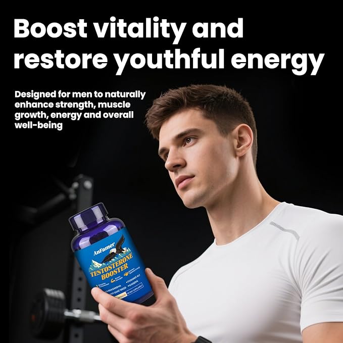 Testosterone Booster for Men with Ashwagandha, L-Arginine, Tongkat Ali, Tribulus, Natural
