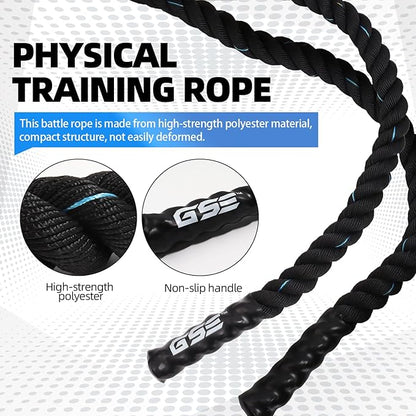 GSE Games & Sports Expert Gym Battle Rope, Heavy-Duty Workout Ropes for Indoor & Outdoor Workout