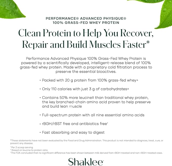 Shaklee - Performance® Advanced Physique® 100% Grass-Fed Whey Protein: Fast-Absorbing Formula - 20g