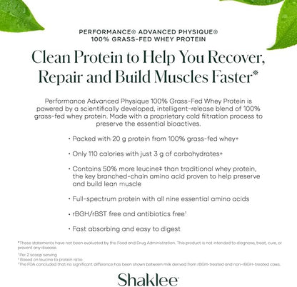 Shaklee - Performance® Advanced Physique® 100% Grass-Fed Whey Protein: Fast-Absorbing Formula - 20g