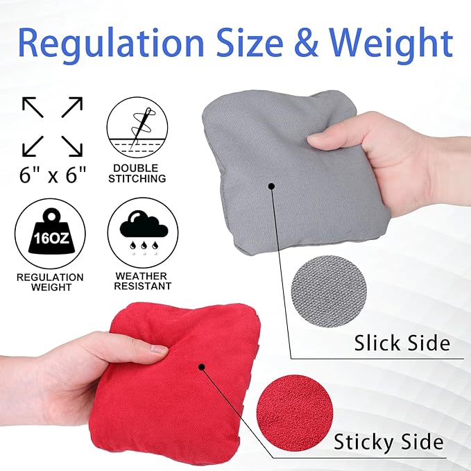 EunHo Dual Sided Cornhole Bags Regulation Set of 8 Professional Cornhole Bean Bags Slick and Stick