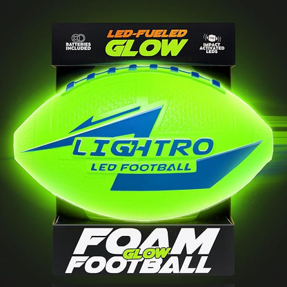 LIGHTRO - Soft Foam Glow in The Dark Football - 8" Youth Size - Super Bright LEDs - Batteries