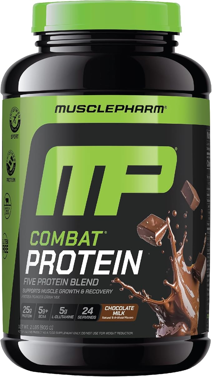 MusclePharm Combat Protein Powder, Chocolate Milk Flavor, Fuels Muscles for Productive Workouts, 5