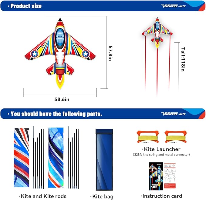 Extremely Easy to Fly Two Piece Plane Kite Set for Kids,Single Line String with Tail for Beach
