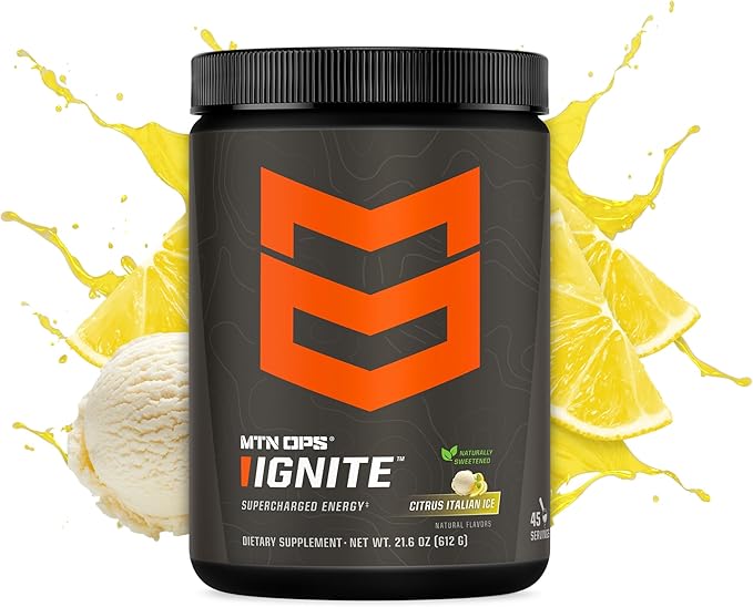 MTN OPS Ignite Energy Drink Powder, Naturally Gluten Free & Sweetened with Monk Fruit, Nitric Oxide