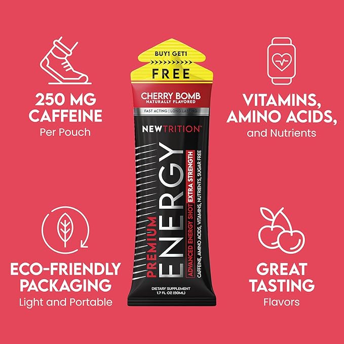 NewTrition® Extra Strength Energy Shots, 250mg Caffeine Energy Shots with Vitamin B & Amino Acids