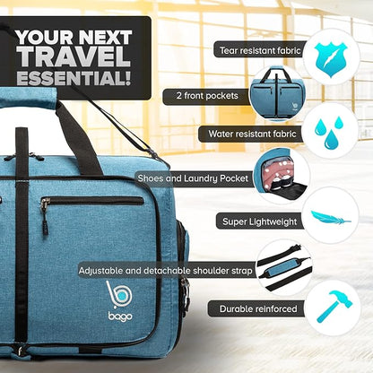 Bago Foldable Duffel Bags for Traveling Women & Men - 60L Medium Packable Duffle Bag for Travel