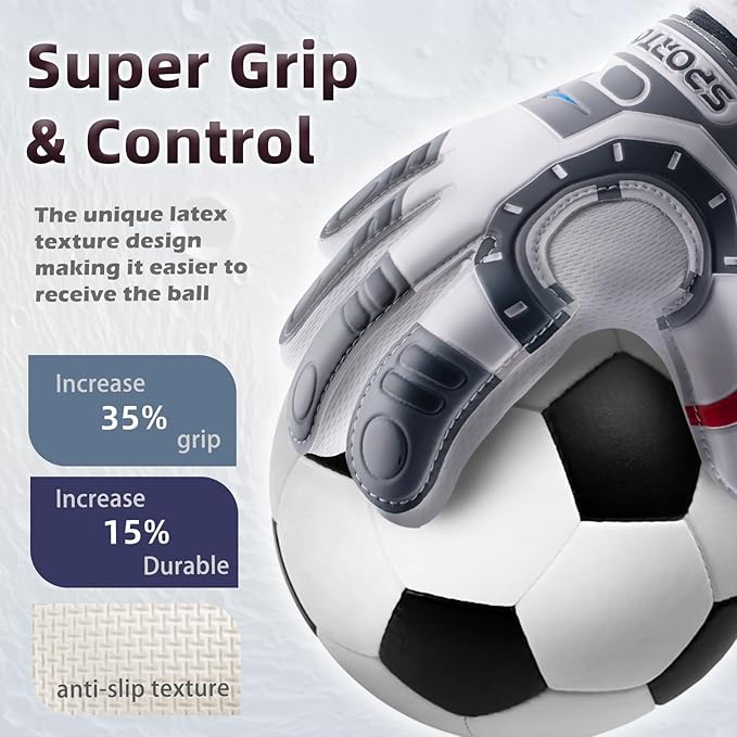 Sportout Kids Goalkeeper Gloves, Soccer Gloves with Double Wrist Protection and Non-Slip Wear