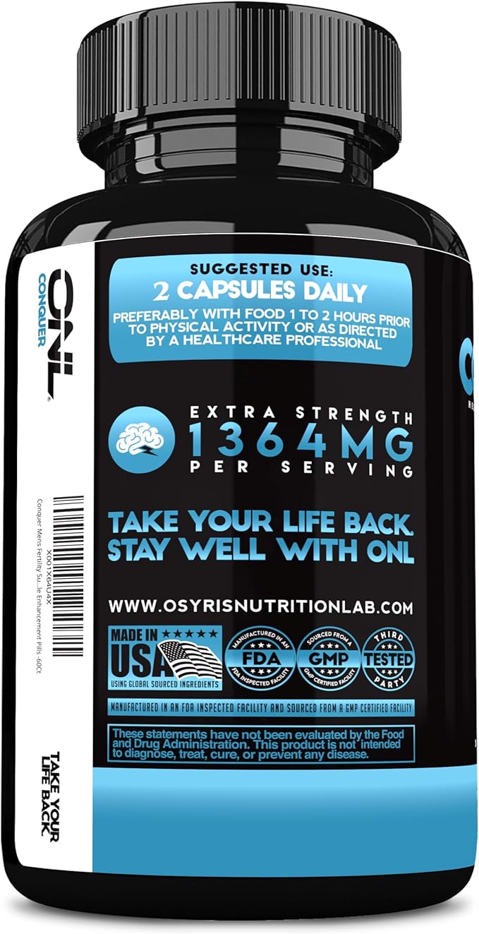 Conquer Mens Fertility Supplement - Testosterone Booster for Men w/ Maca Root, Horny Goat Weed &