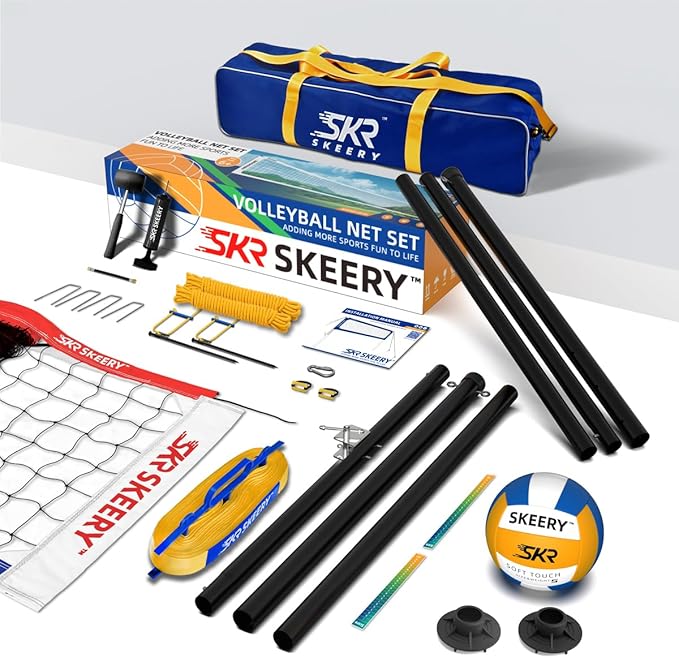 Outdoor Heavy Duty Volleyball Net Set, Anti-Sag Design, Adjustable Aluminum Poles, Portable