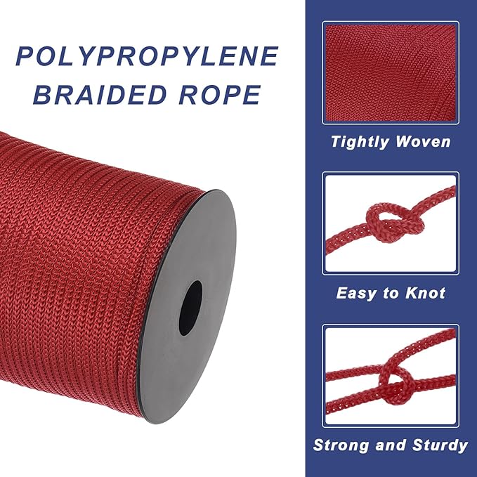 MECCANIXITY 5/32 Inch Polypropylene Rope Braided Ropes, 328ft Camping Rope Hollow Utility Cord for