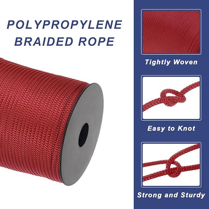 MECCANIXITY 5/32 Inch Polypropylene Rope Braided Ropes, 328ft Camping Rope Hollow Utility Cord for
