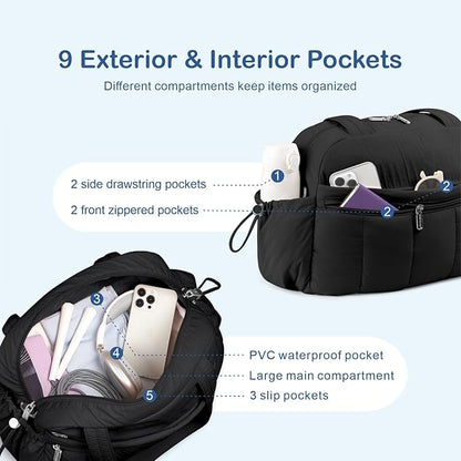 TOPDesign Travel Duffel Bag for Women, Puffer Gym Bag Sports Tote with Wet Pocket, Carry On