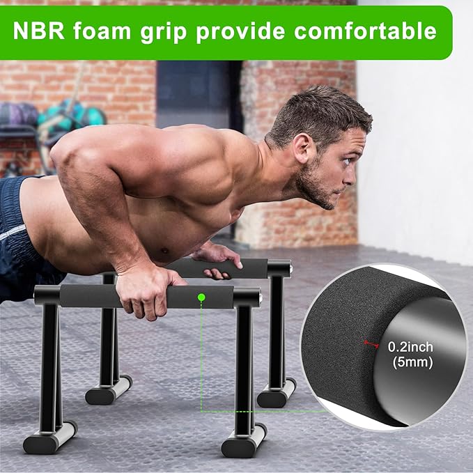 Dolibest Push Up Bar, 12'' High Parallettes Bars with 8 Rubber Feet & Comfortable Handle, Dip Bars