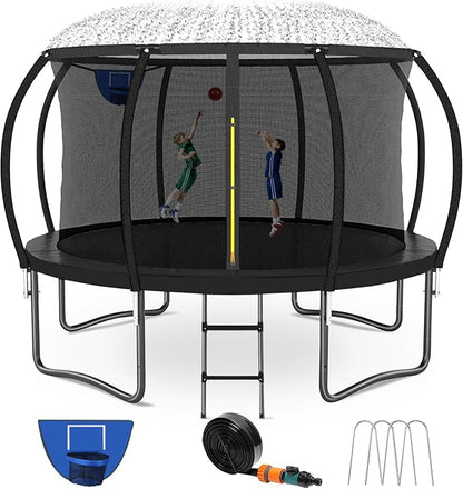 14FT & 16FT Trampoline for Kids & Adults, Big Round Trampoline with Basketball Hoop, Sprinkler &
