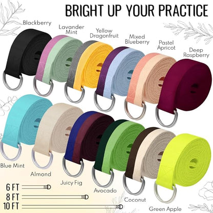 TECEUM Yoga Strap & Mat Strap – 2 IN 1 – Cotton – 6 ft 8 ft 10 ft (30+ colors) – Adjustable