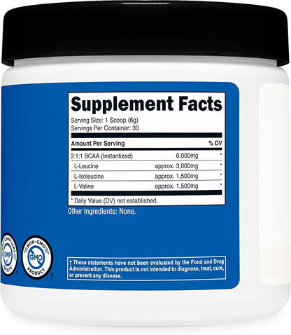 Nutricost BCAA Powder (Unflavored, 30 Servings) - Vegetarian, Non-GMO, Gluten Free, Optimal 2:1:1