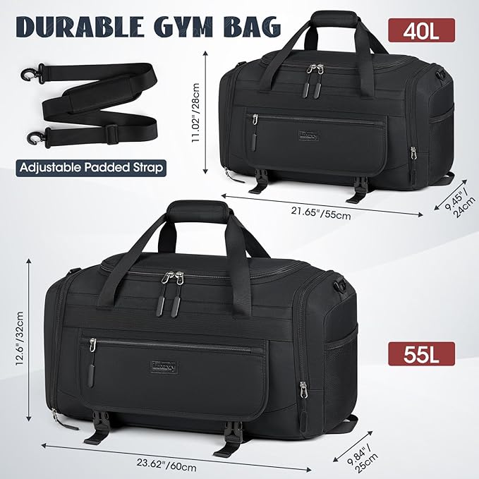 IGOLUMON Gym Bag for Men 55L Sports Duffel Bags Gym Duffle Bag Women with Shoe Compartment & Wet