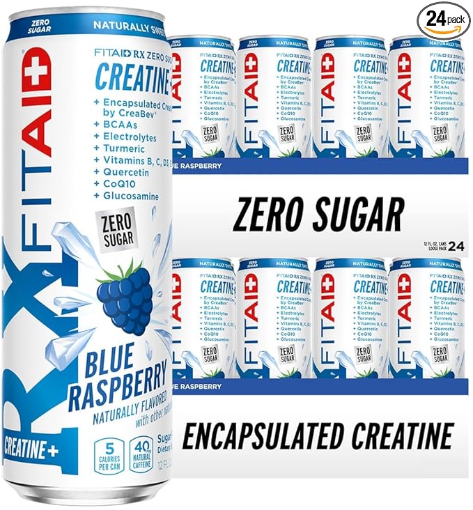 FITAID RX Zero Sugar, Encapsulated Creatine, Workout Recovery Drink, All-In-One Blend, BCAAs