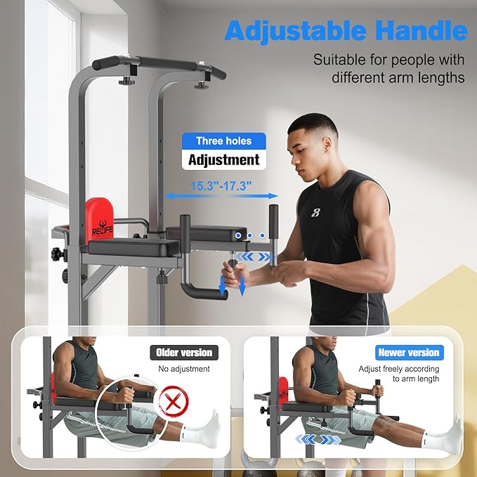 RELIFE REBUILD YOUR LIFE Power Tower Pull Up Bar Station Workout Dip Station for Home Gym Strength