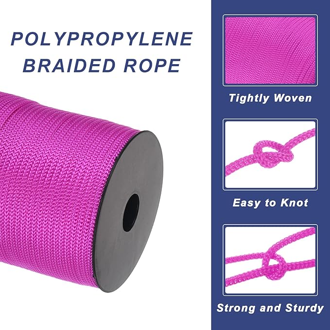 MECCANIXITY 5/32 Inch Polypropylene Rope Braided Ropes, 328ft Camping Rope Hollow Utility Cord for