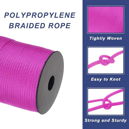 MECCANIXITY 5/32 Inch Polypropylene Rope Braided Ropes, 328ft Camping Rope Hollow Utility Cord for