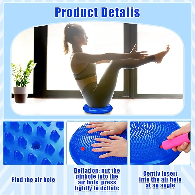 2 Pcs Wiggle Seat Inflated Wobble Cushion Flexible Balance Disc with Air Pump for Core Stability