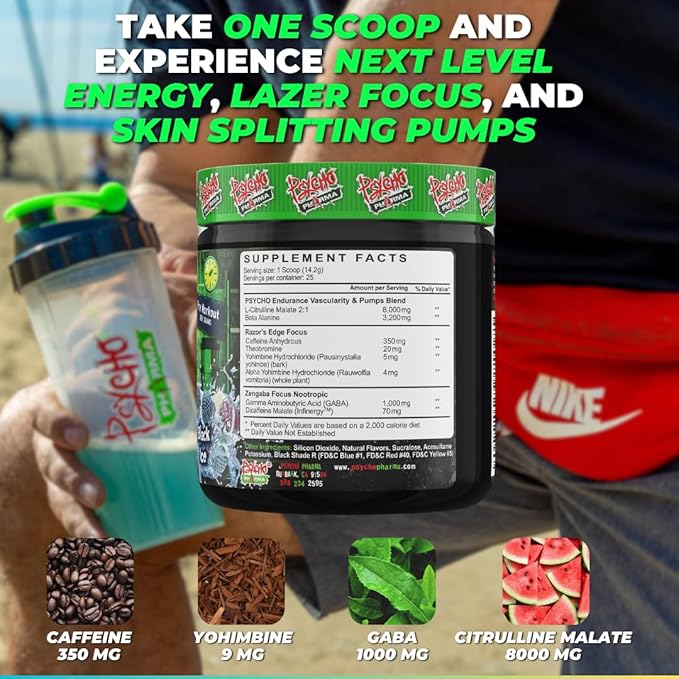 Psycho Pharma Strongest High Stim Preworkout Powder - Edge of Insanity - Most Intense Pre Workout