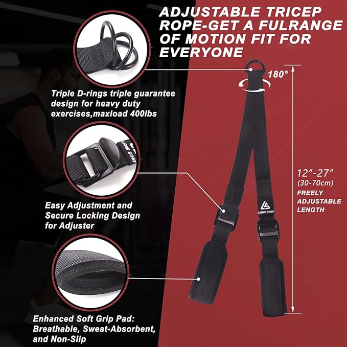 Tricep Rope Cable Attachment Adustable Length (24-54 Inch) ,Ideal Alternative for 27 36 48 Inch