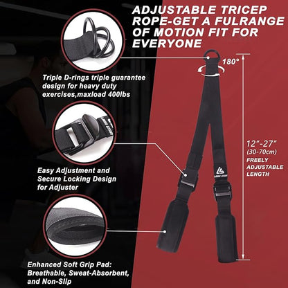 Tricep Rope Cable Attachment Adustable Length (24-54 Inch) ,Ideal Alternative for 27 36 48 Inch
