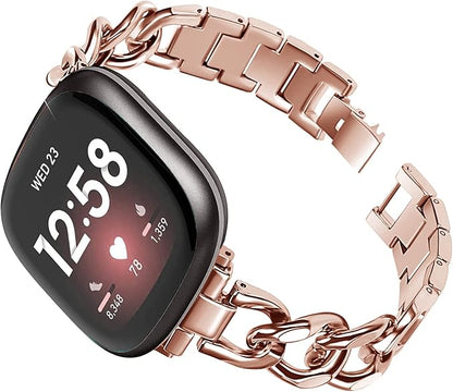 Cool Women Chain Metal Smartwatch Bands Compatible for Fitbit Sense/Fitbit Versa 3 Bands for Dressy