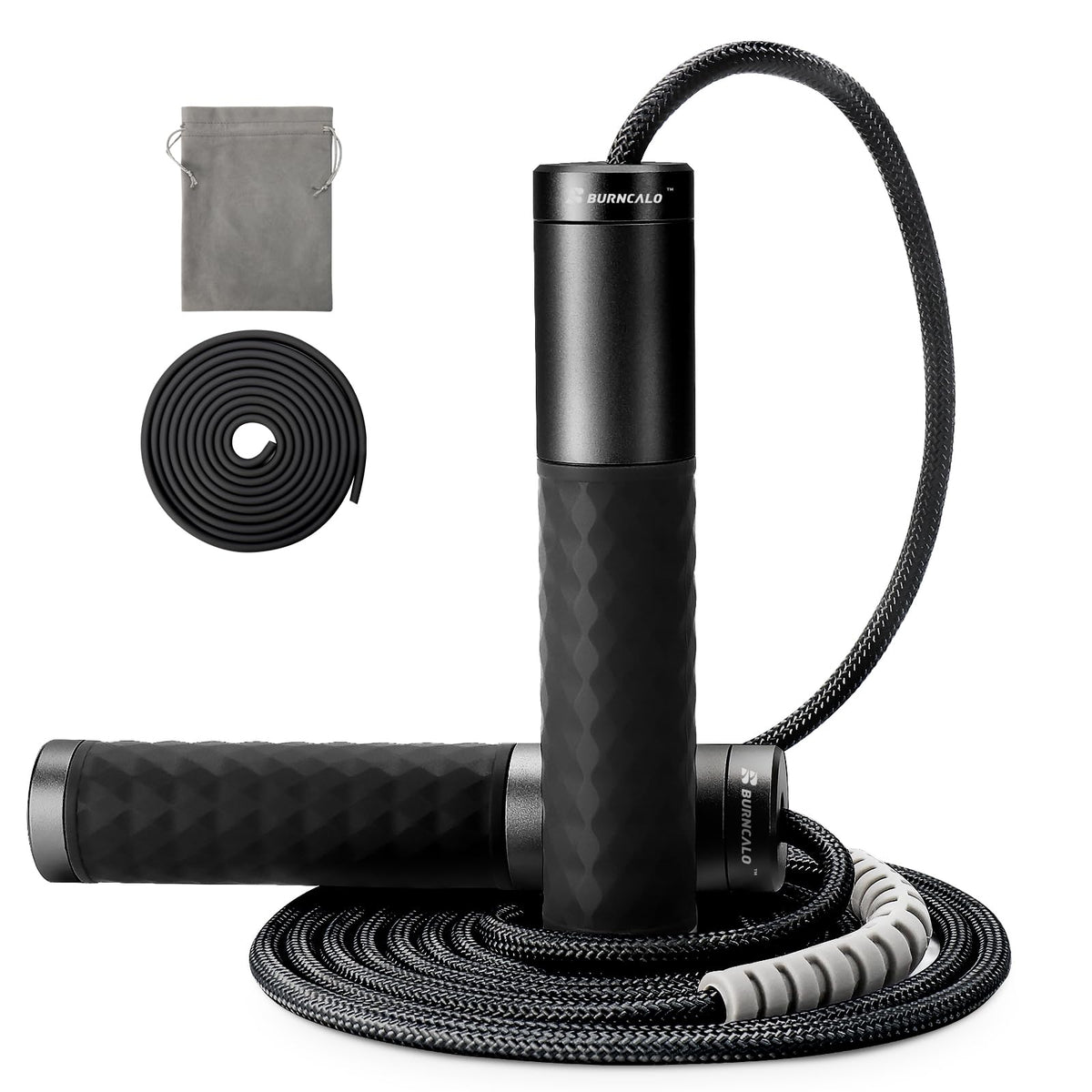 BURNCALO Weighted Jump Rope for Fitness, Skipping Rope for Men Women, Metal Heavy Handles, Ball