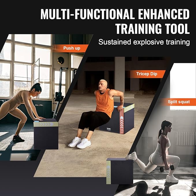 VEVOR 3 in 1 Plyometric Jump Box, Cotton Plyo Box, Platform & Jumping Agility Box, Anti-Slip