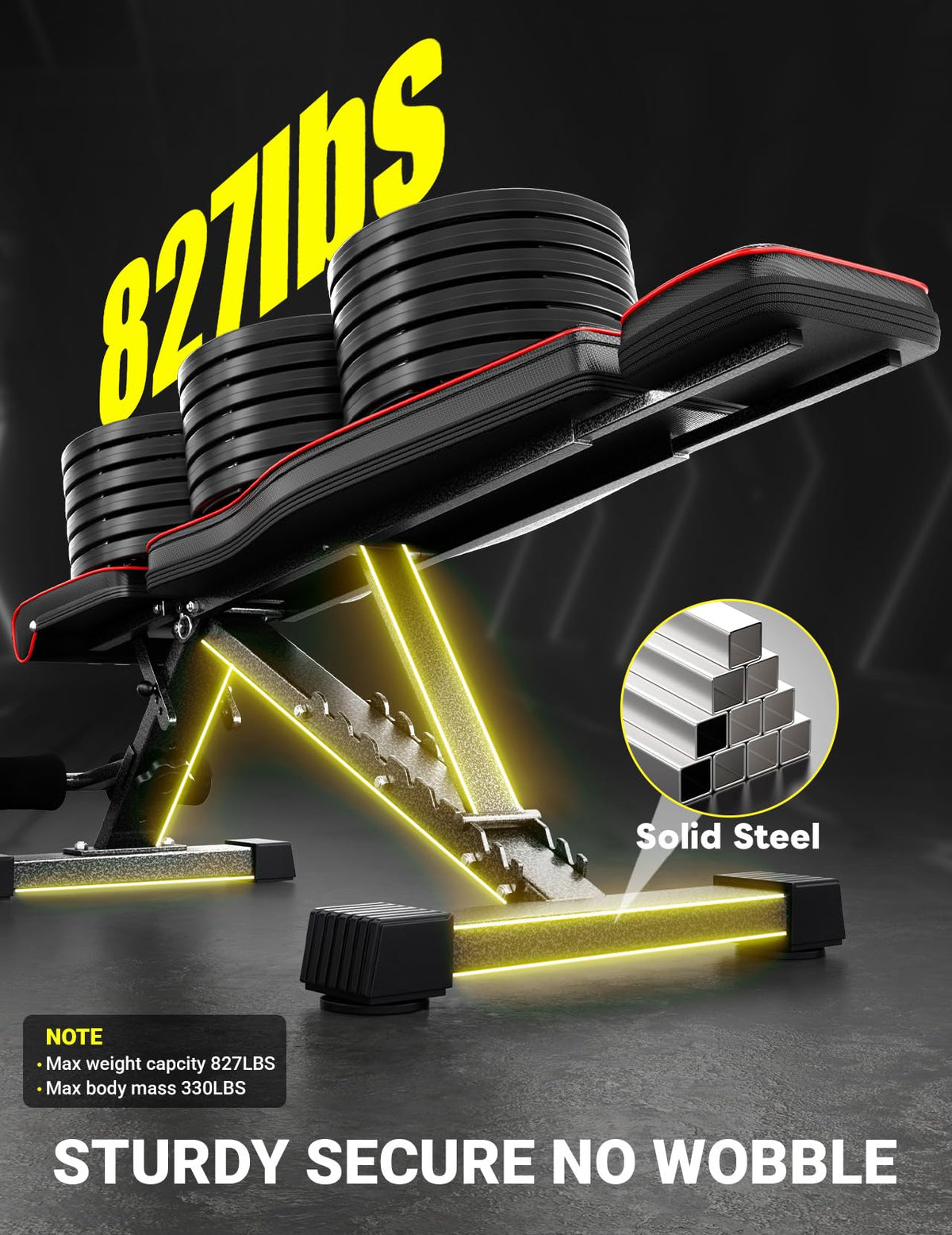 YOLEO Adjustable Weight Bench, 827LB Foldable Workout Bench with Extended Head/Neck