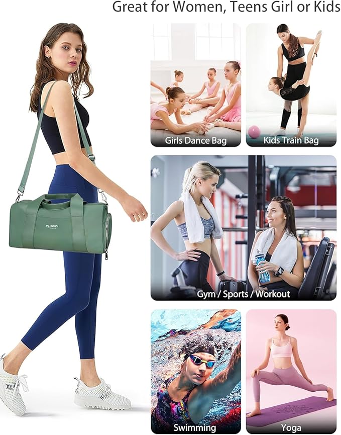 Compact Sports Gym Bag for Women, Cute Mini Duffle Bag with Wet Pocket & Shoes Compartment