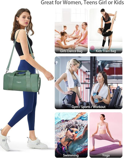 Compact Sports Gym Bag for Women, Cute Mini Duffle Bag with Wet Pocket & Shoes Compartment