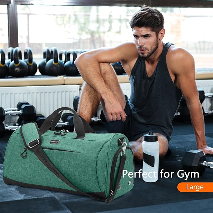 TOPDesign Gym Bag for Women & Men, Unisex Duffel Bag with Shoe Compartment & Wet Pocket for Travel