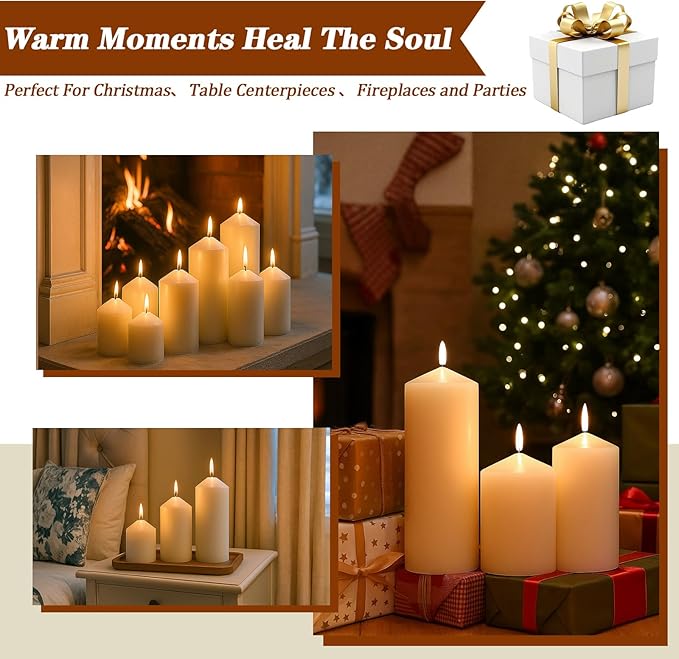 Ivory Pillar Candles Bulk Set of 12ï¼? Different Lengths 3 x 3/6/8 Inch (4 Each)，Hurricane