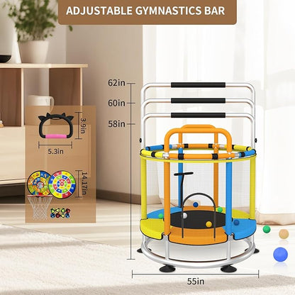 Trampoline for Kids, Full Anti-Rust 440lbs Anti-Rollover Round Bottom Toddler Trampoline