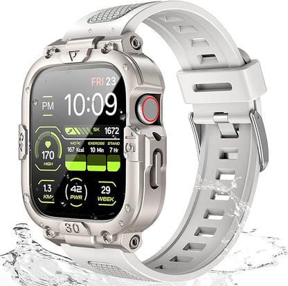 Dsytom Waterproof Case with Band Compatible for Apple Watch Band 45mm 44mm 41mm 40mm for Men