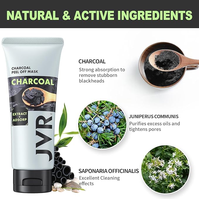 JVR Peel Off Face Mask, Blackhead Remover Mask for Men, Charcoal Peel Off Black Mask, Facial Mask
