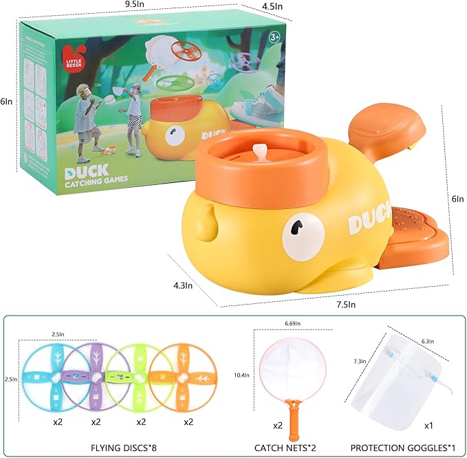 COUOMOXA Flying Disc Launcher for Kids: 3-12 Year Old Boys Girls Throw and Catch Outdoor Indoor