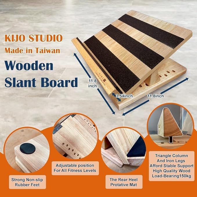 KIJO Studio Professional Wooden Calf Stretcher Slant Board 500 lbs Weight Capacity 16-Angle