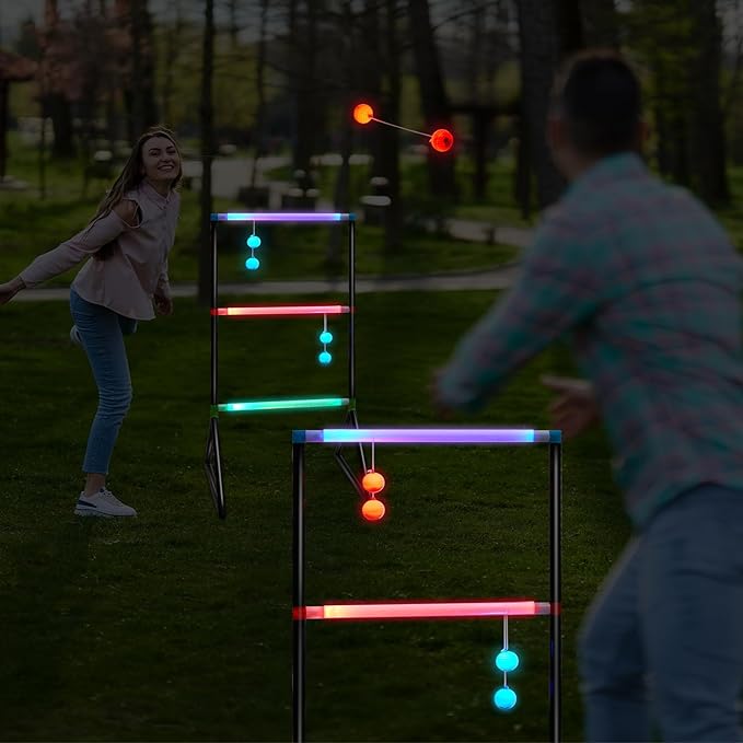Sosation Light up Ladder Ball Set 6 Glow in The Dark Ball 2 LED Ladder Toss Outdoor Lawn Toss Game