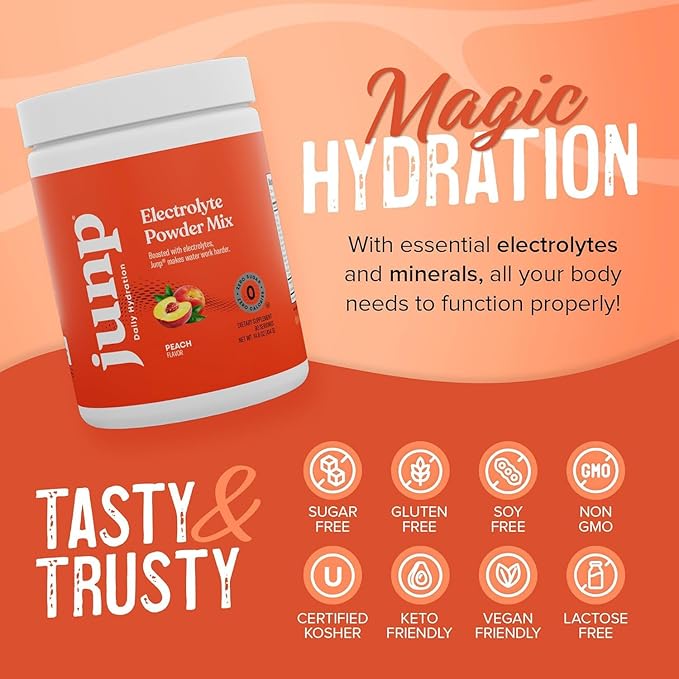 JUNP Electrolytes Powder No Sugar No Carbs, Orchard Fresh Juicy Peach Keto Electrolyte Drink Mix